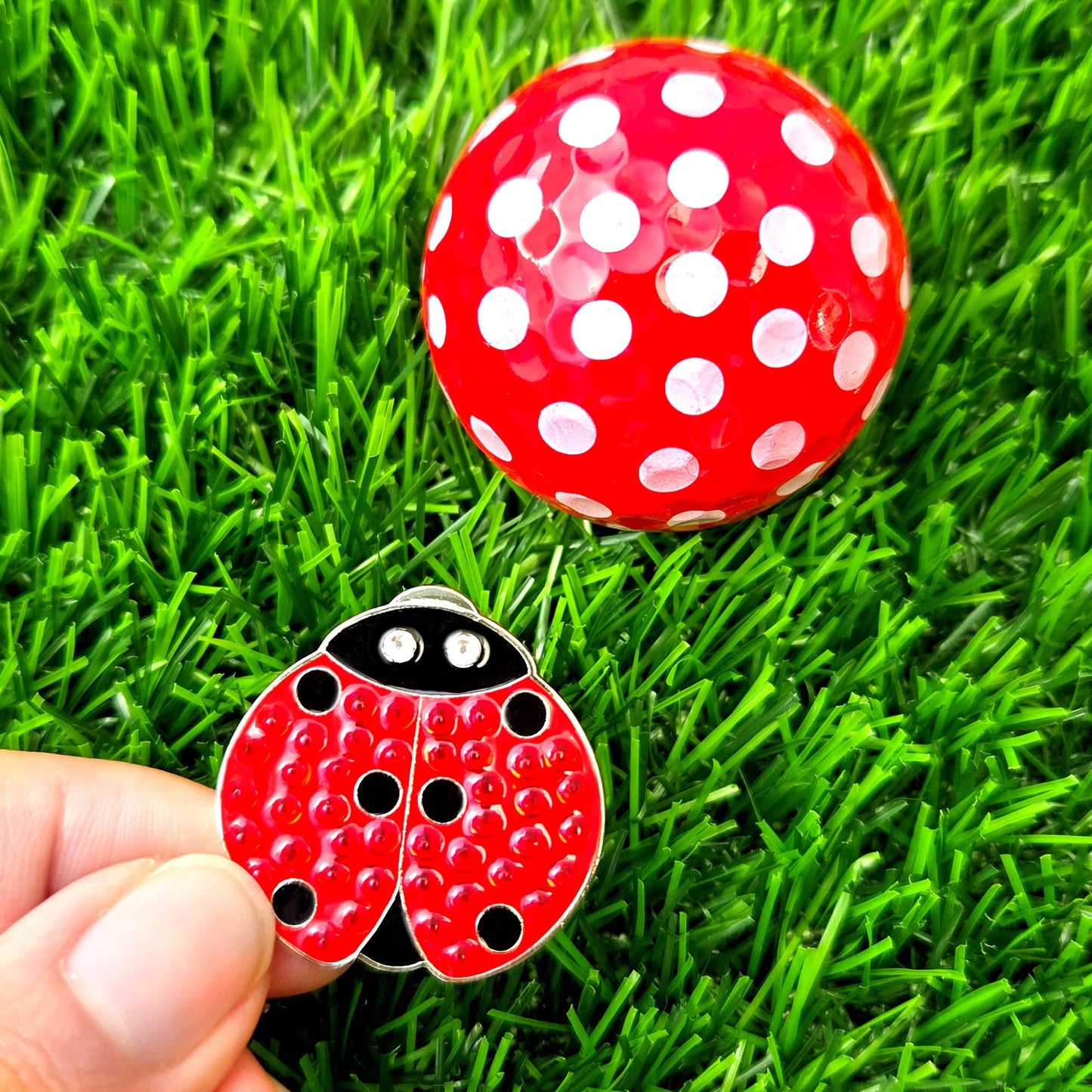 NAVIKA Lady Luck Ladybug Golf Ball Marker with Austrian Crystals | Hat Clip Included | Good Luck Themed Golf Accessory | Sparkling Red | Tournament Gift for Women