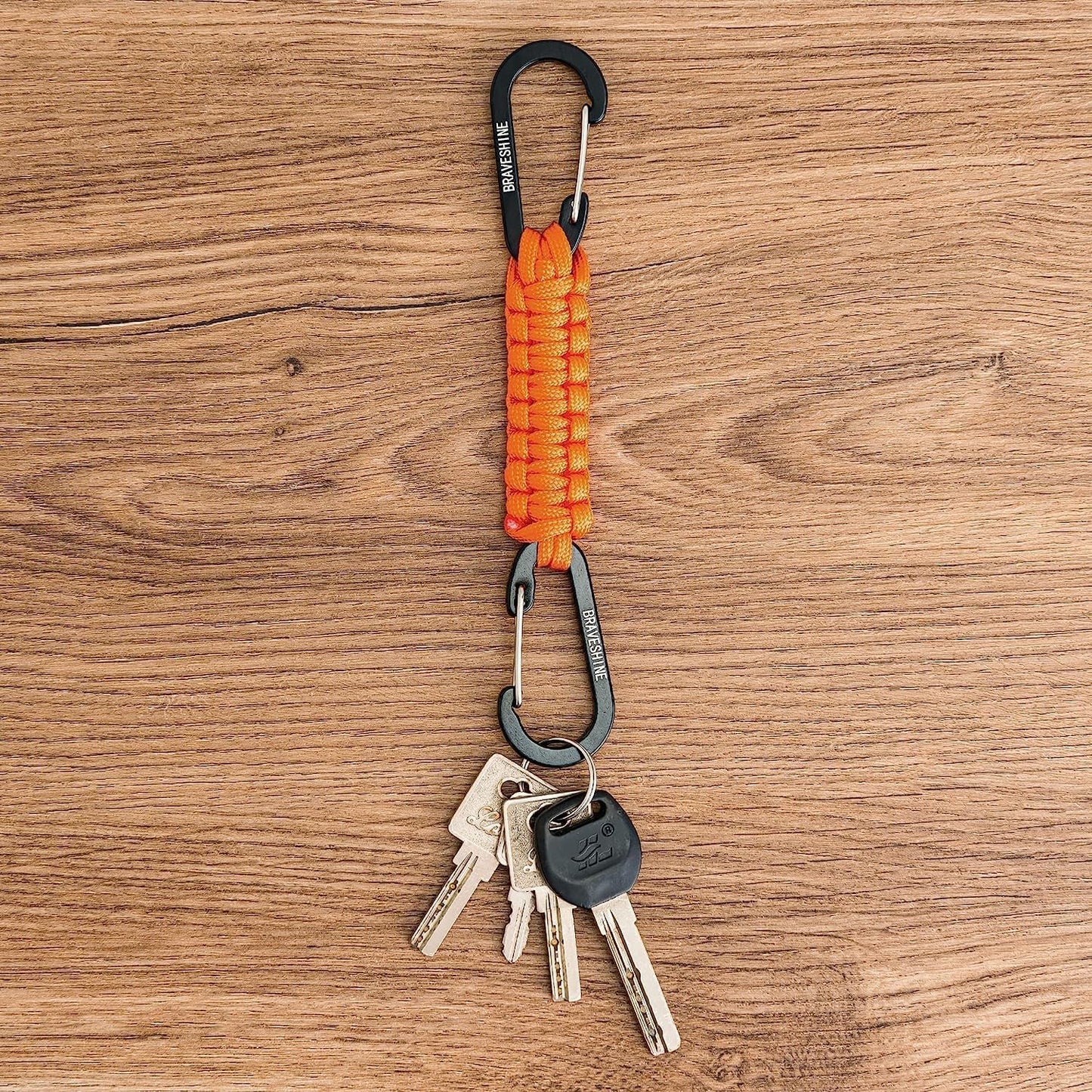 BRAVESHINE Carabiner Keychain Hook with Paracord Strap - 1 Orange 1 Blue D Ring Key Clips Para Cord Lanyard Hanger Stroller Hooks for Water Bottle, Belt Loop Keys, Backpacks, Boys, Girls, Men, Women