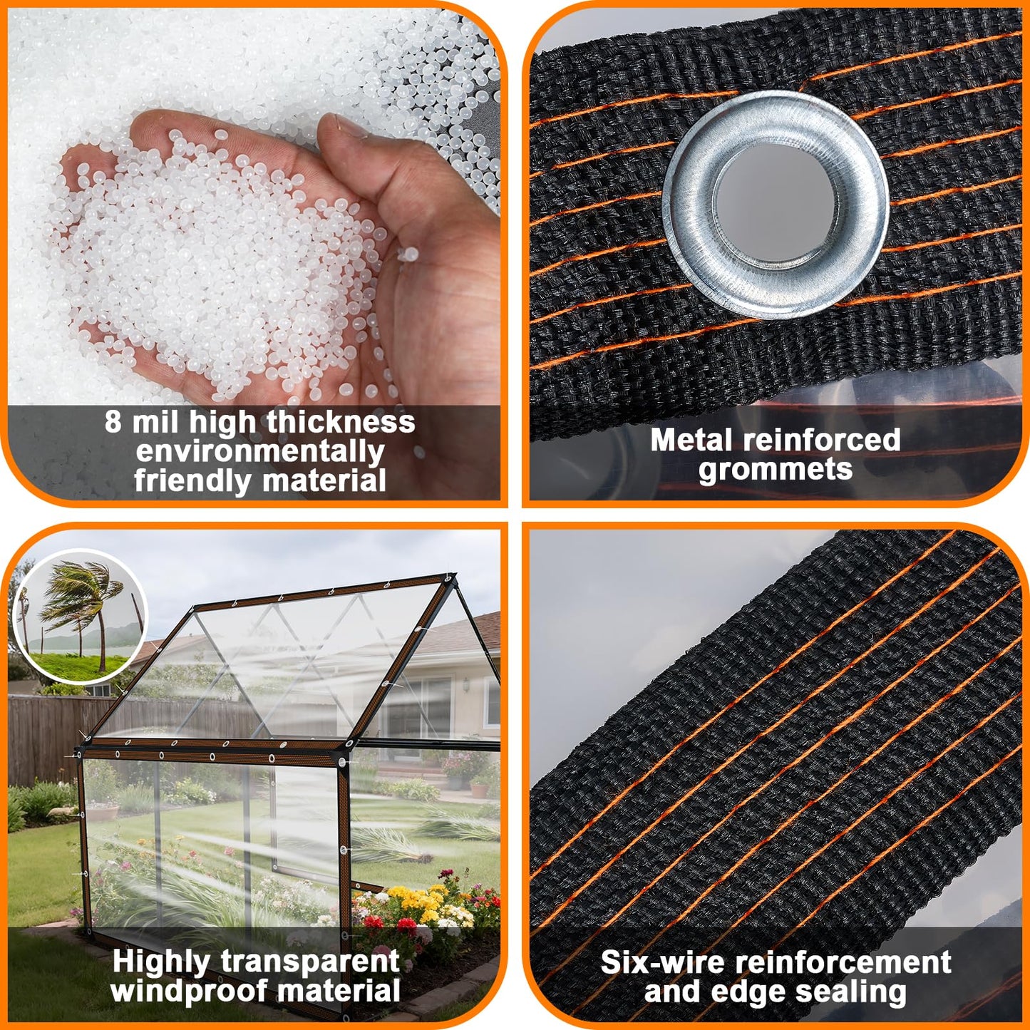 4x6ft Clear Waterproof Tarps Heavy Duty Transparent Tarpaulins Clear Vinyl Tarps with Grommet, Outdoor Transparent Cover for Greenhouse, Patio, Porches, Tent, Chicken Coop