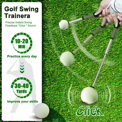 Retractable Golf Swing Trainer - Pro Handed Click Stick Golf Grip Trainer | Golf Grip Swing Training Aid Ideal for Beginners (Black)