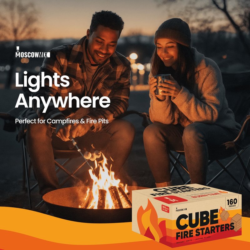 Moscow-Mix Fire Starter Cubes (160 PCS) Bulk Fire Starters for Grill, Campfires, Fireplace, Charcoal Starter, BBQ, Wood Stove, Fire Pits - Lighter Cubes - Odorless, Waterproof, Fire Starter Squares