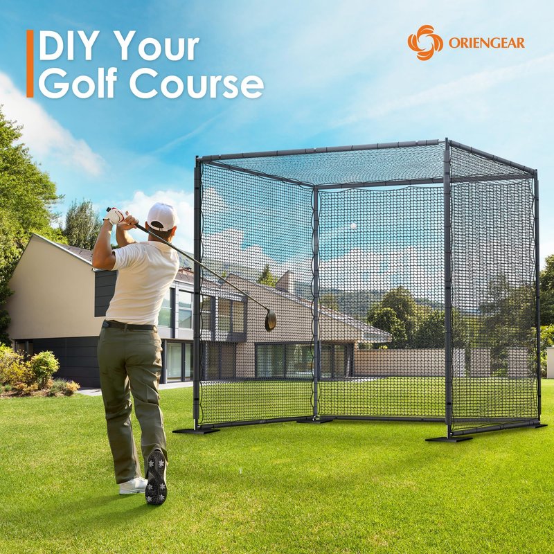 ORIENGEAR Golf Netting for Garage, Golf Hitting Practice Net 10x15ft 10x20ft, Backyard DIY Nets for Chipping Driving and Baseball Hockey Soccer Sports, with Rope and Buckle (NET ONLY Without Poles)