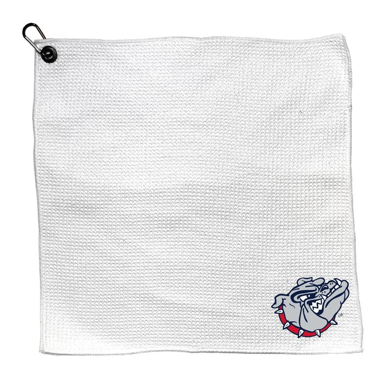 Team Golf NCAA Gonzaga Microfiber Towel - 15" X 15" (White) with Carabiner Clip, Premium Microfiber with Deep Waffle Pockets - Superior Water Absorption and Quick Dry Golf Cleaning Towel