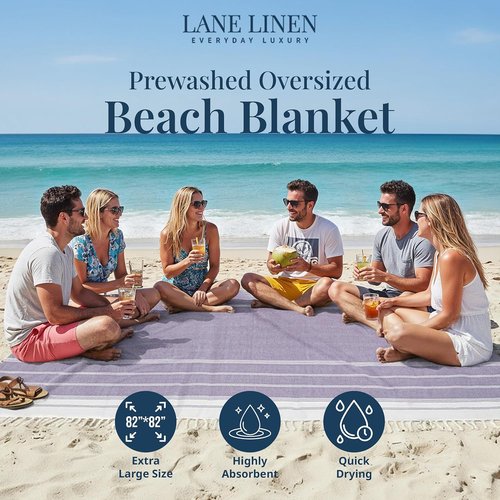 LANE LINEN Outdoor Blanket - Large Soft Pre-Washed Diamond Weave Design (82"x82") for Beach & Travel