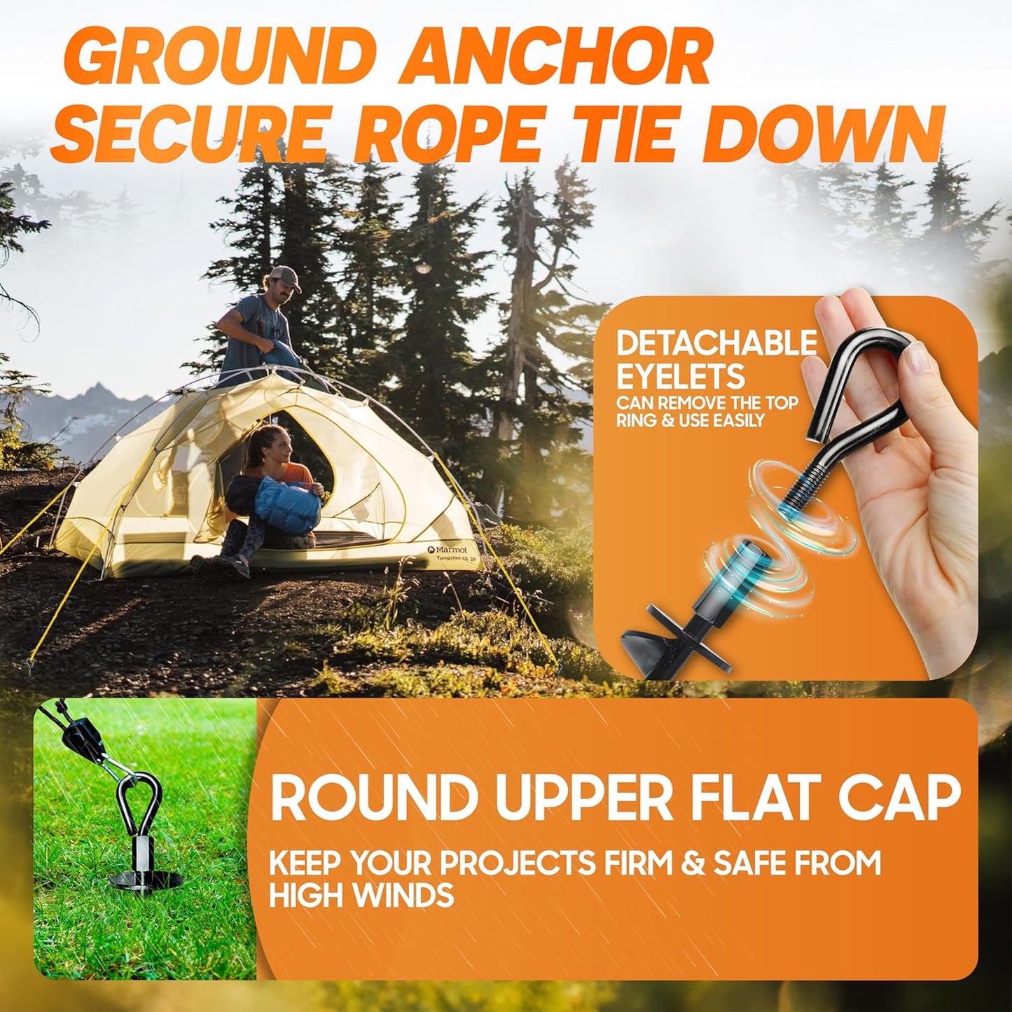 Premium 4 Pack Ground Anchors - Heavy Duty Screw-In Anchors with Power Nut Driver for Tents & Swing Sets