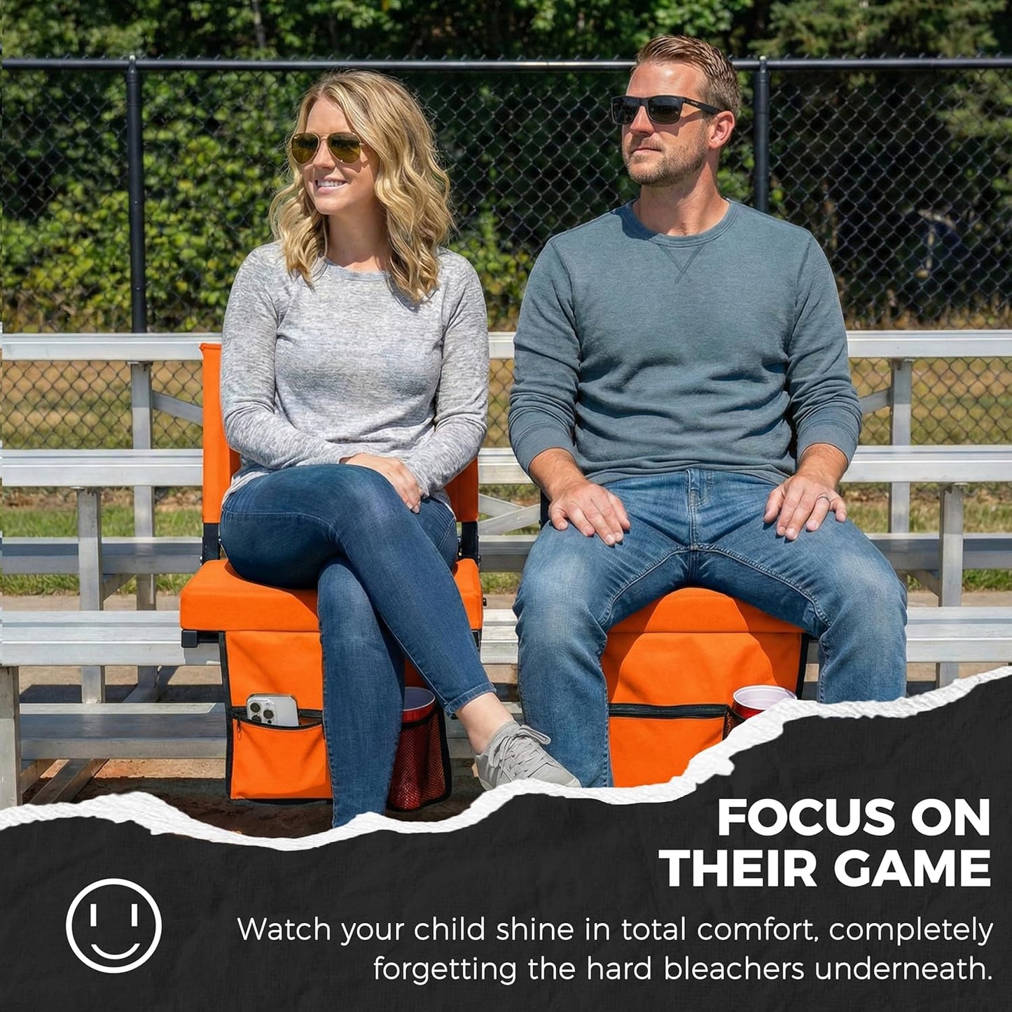 Sport Beats Stadium Seats - Comfortable Bleacher Chairs with Back Support & Cushion | Orange, 1pc Regular - 17" W x 12" D x 16.5" H