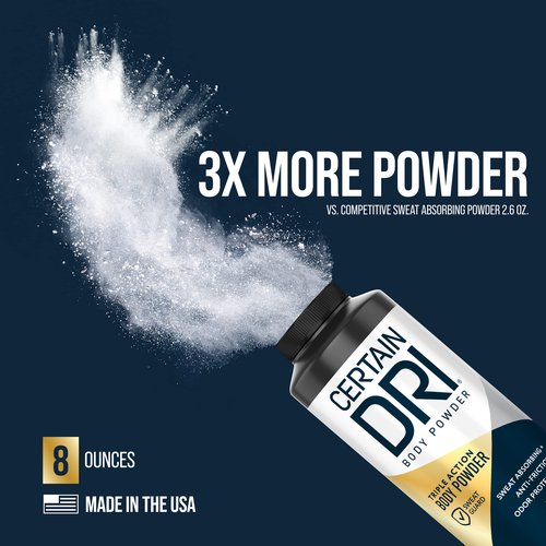 Certain Dri Body Powder - Talc-Free Anti-Chafing & Anti-Itch with Calamine - Maximum Sweat Absorption, Moisture Control, & Odor Protection - Doctor-Recommended - 8 oz - Pack of 2