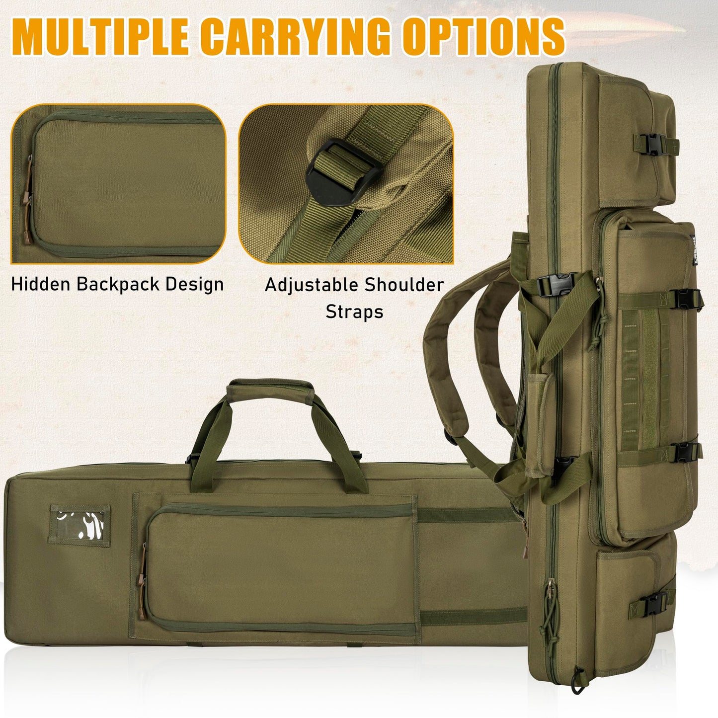 LASUK 46" Double Rifle Case, Long Double Rifle Gun Bag for Firearm Storage and Transportation, Perfect for Indoor/Outdoor Shooting (Green)
