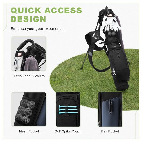 UNIHIMAL Sunday Golf Bag with Stand, 3.2 Lbs Lightweight Pitch and Putt Carry Bag with Cooler Pocket, Portable Driving Range Club Case for Men Women, Fits 5-6 Clubs, 31.5 Inch, Dark Black