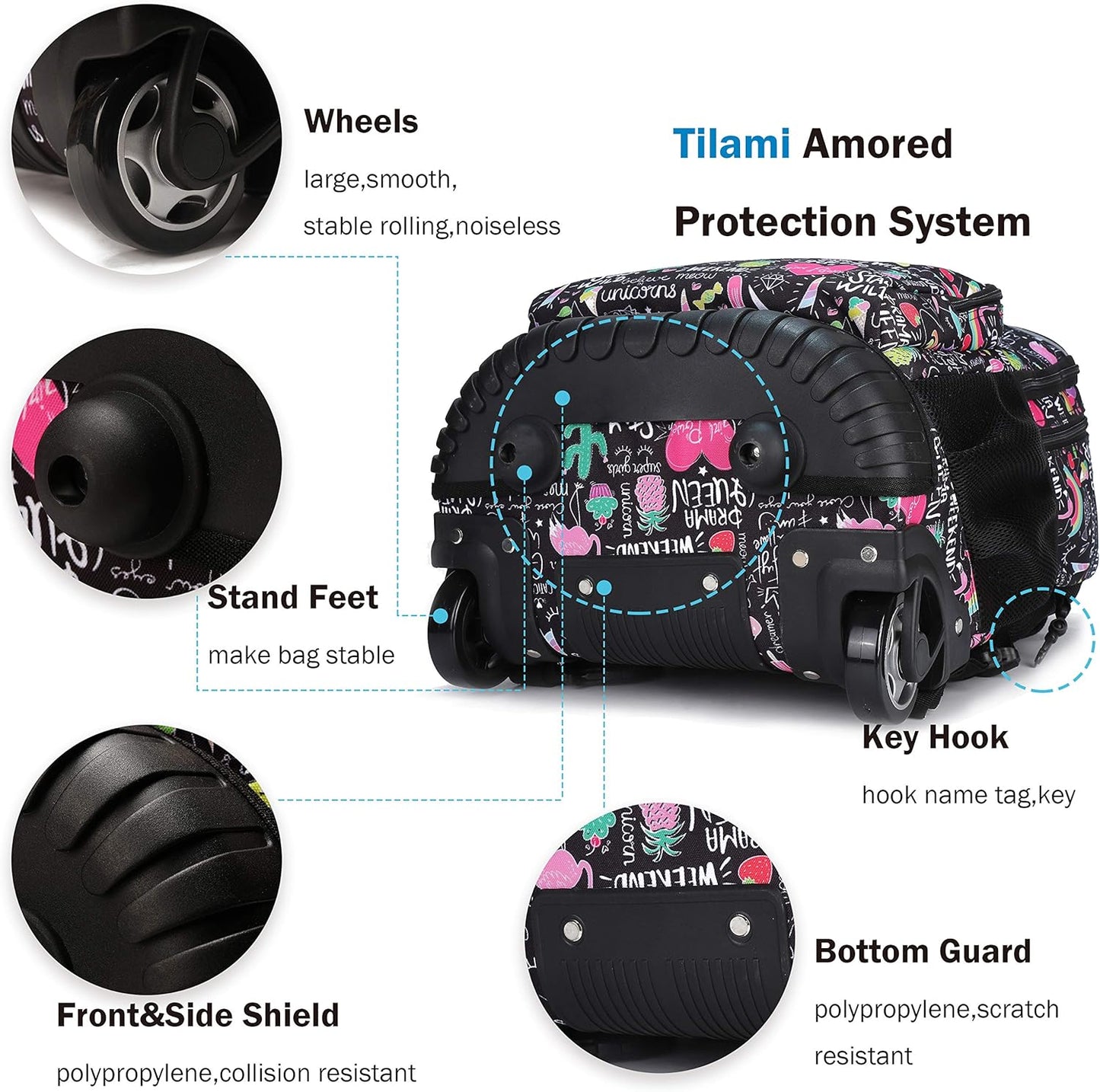 Tilami Rolling Backpack - 19-Inch Wheeled Laptop Bag with Lunch Bag | Insulated Design