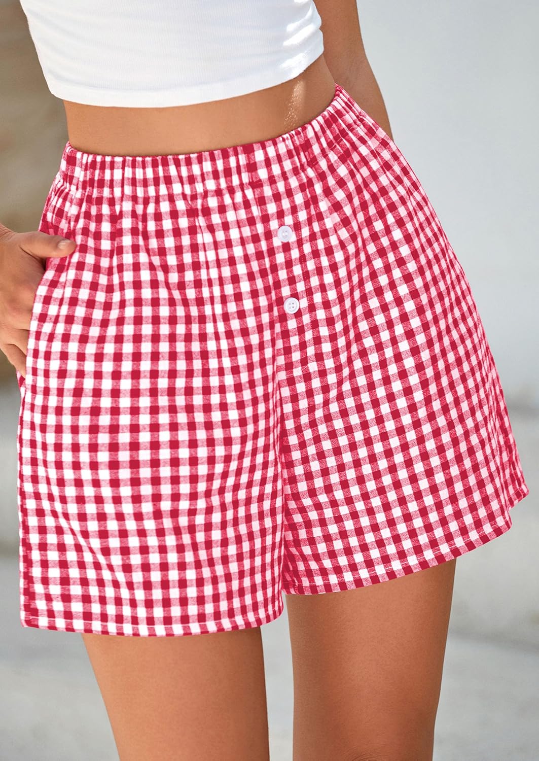 PRETTYGARDEN Women's Gingham Pajama Shorts - Y2K Plaid Lounge Sleepwear for Summer | Comfortable Beach Bottoms