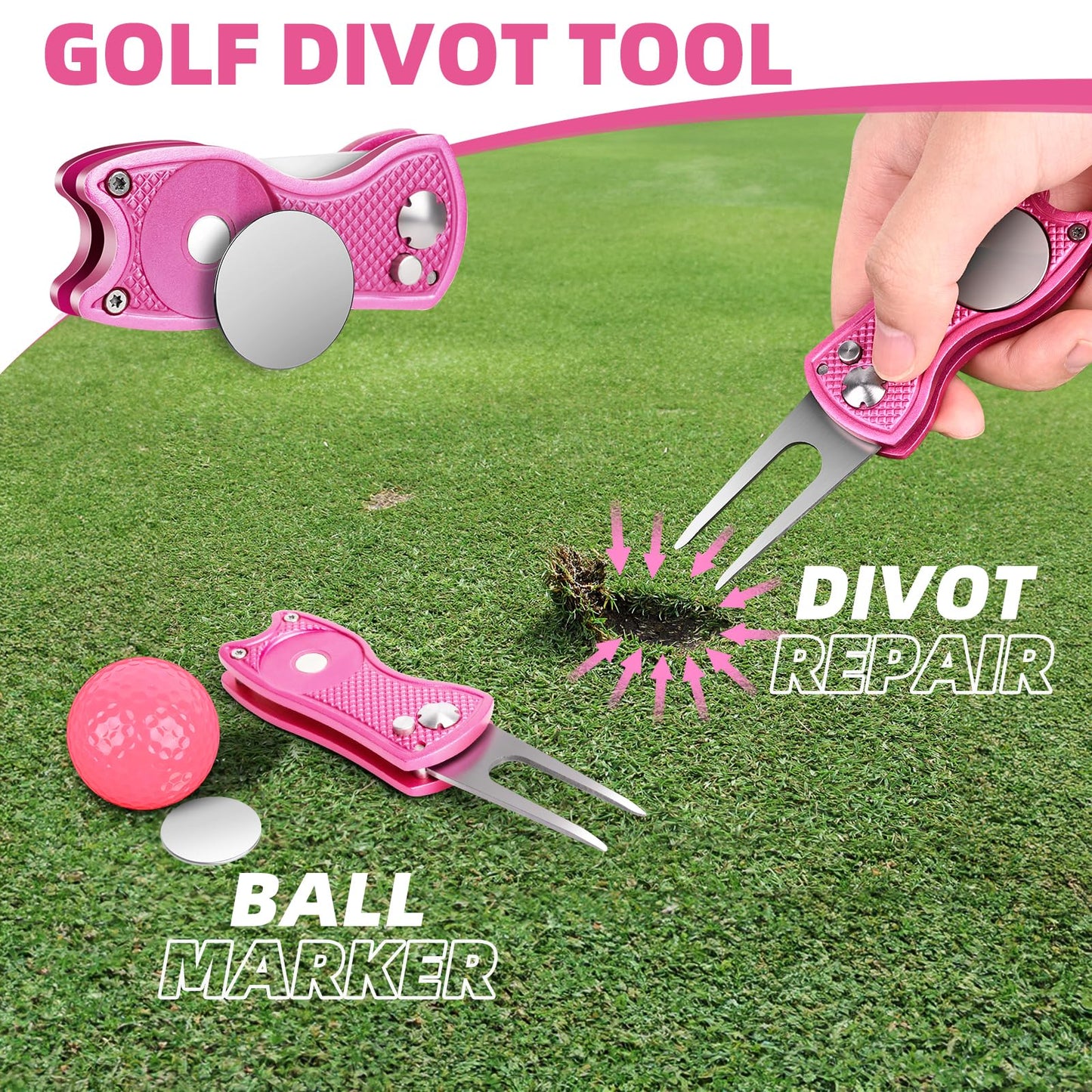 Wynaura 15 Pcs Golf Accessories Kit, Includes Cleaner Brush Towel Tees Golf Ball Bag with Hook Ball Marker Divot Tool,Golf Essentials Kit for Women Man Gifts