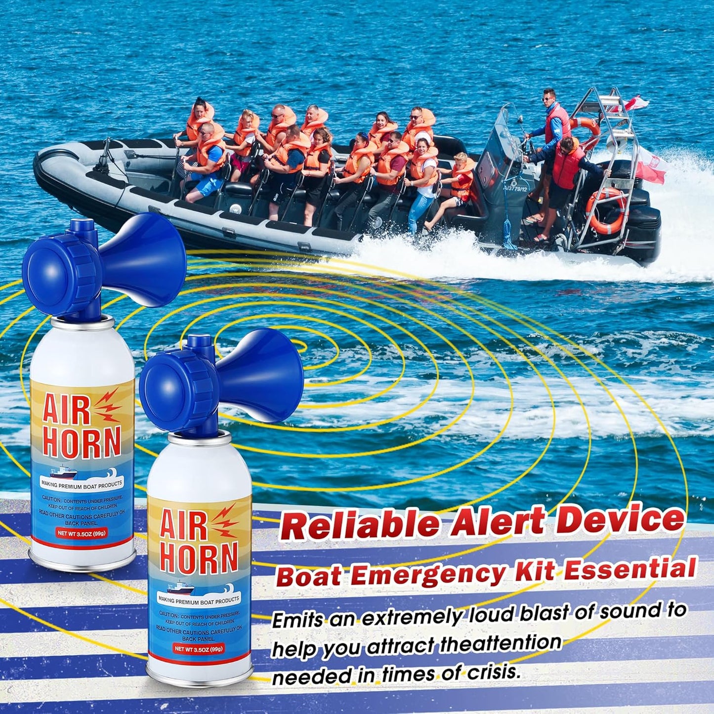 Air Horns 2 Pack by [Brand Name] - 122DB Loud Marine Safety Horns | Ideal for Boating, Camping, Hiking