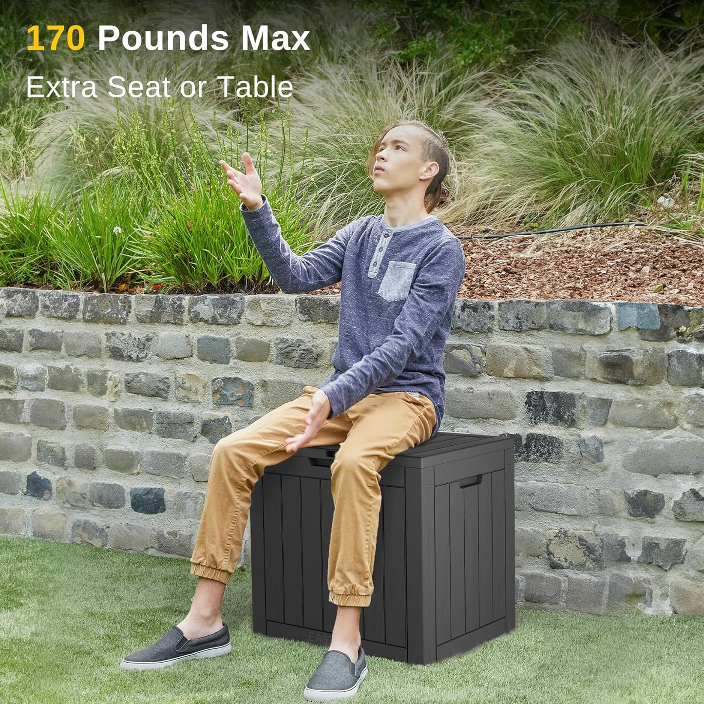 31 Gallon Waterproof Outdoor Storage Box - Lockable Resin Deck Bin for Patio Cushions & Tools - UV Resistant, Black