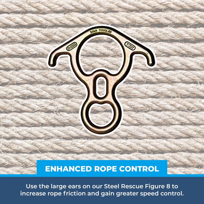 Rock-N-Rescue Steel Rescue 8 with Ears | High-Strength Steel for Controlled Descents | 40kN Breaking Strength | Ideal for Arborists, Outdoor Adventurers, Rescue Gear