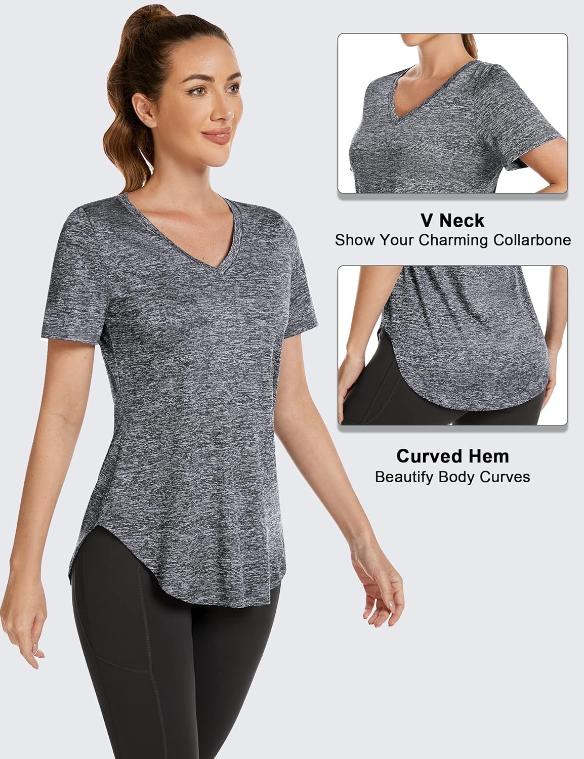 Skiennix Short Sleeve Workout Shirt for Women - Loose Fit V-Neck Yoga & Gym Top | Dry Fit Performance