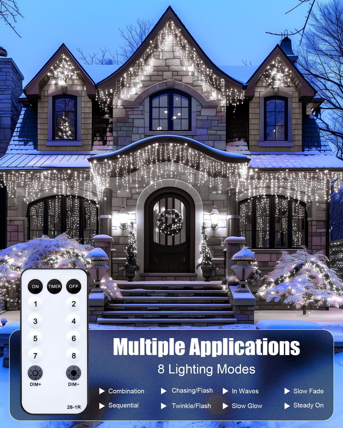 Minetom Icicle Lights for Outside, 100Ft 832 LED White Christmas Lights with 156 Drops,Outdoor Icicle Christmas Light with Remote and Timer for House Roof, Pure White