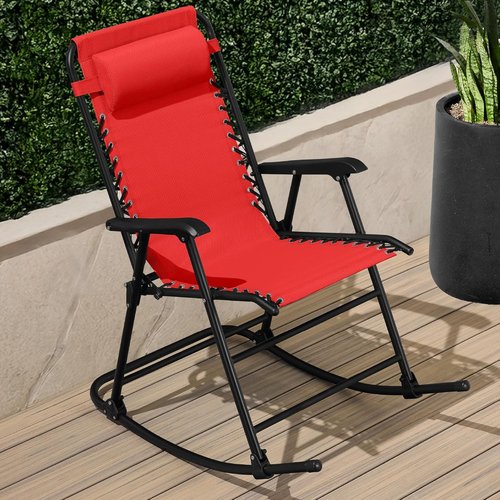 Best Choice Products Zero Gravity Rocking Chair - Folding Reclining Patio Lounge with Adjustable Pillow | Crimson Red