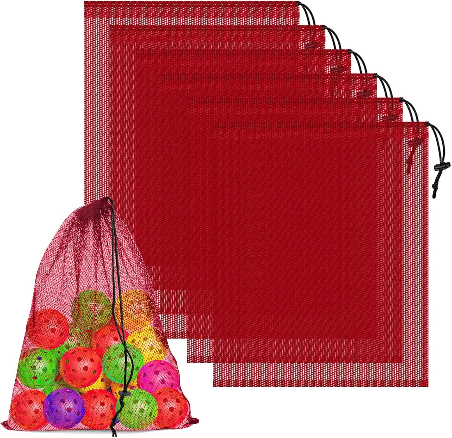 Skiennix 6 Pcs Drawstring Mesh Storage Bags - 14x17 Inch, Versatile for Gym, Beach, Laundry | Red