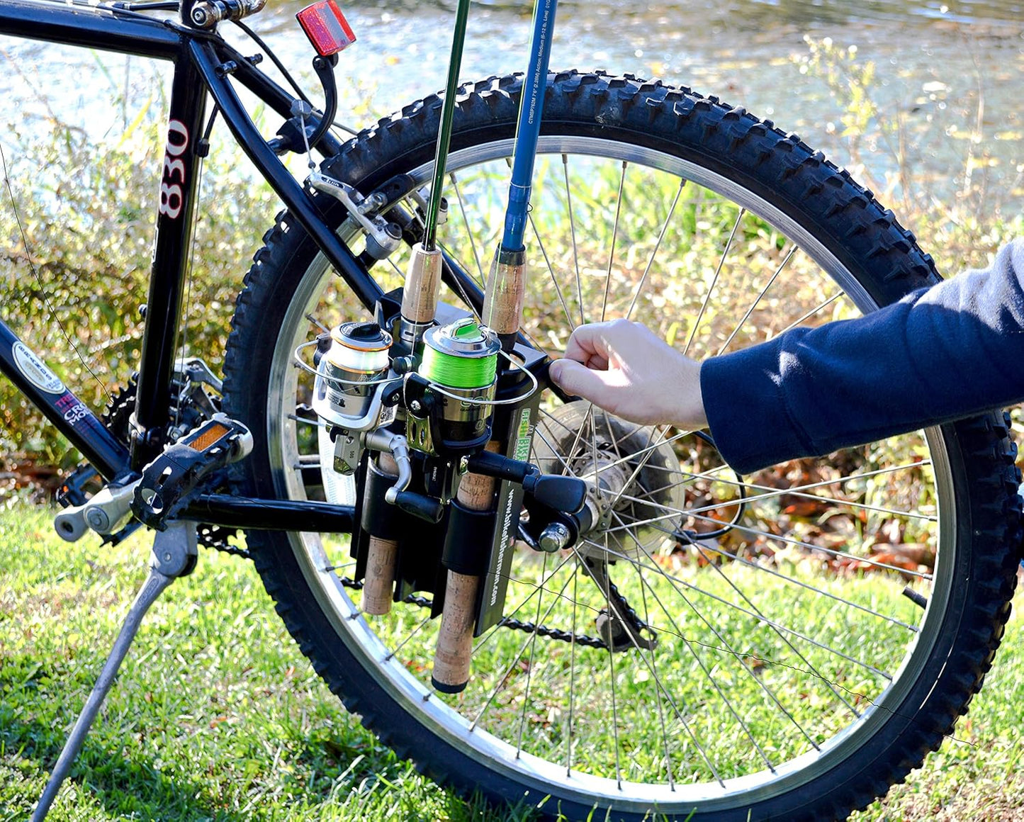 Skiennix Fishing Rod Holder - Easy Mounting Bike Accessory Secures 2 Rods for Bicycle Fishing