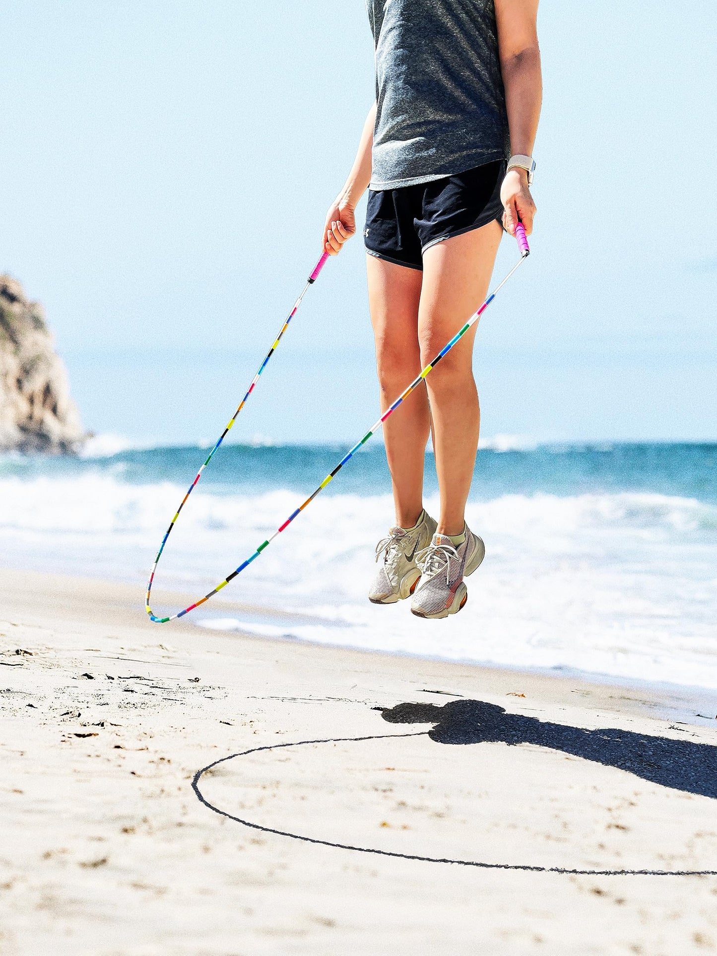 Ropely Skipping Rope 6-in-1 Set Jump Rope Beginner Friendly Kit with Tangle Free Segmented Beaded Rope, PVC Speed Rope, Massage Ball, Resistance Band, and Handle Tape, Adjustable Length (Purple/White)