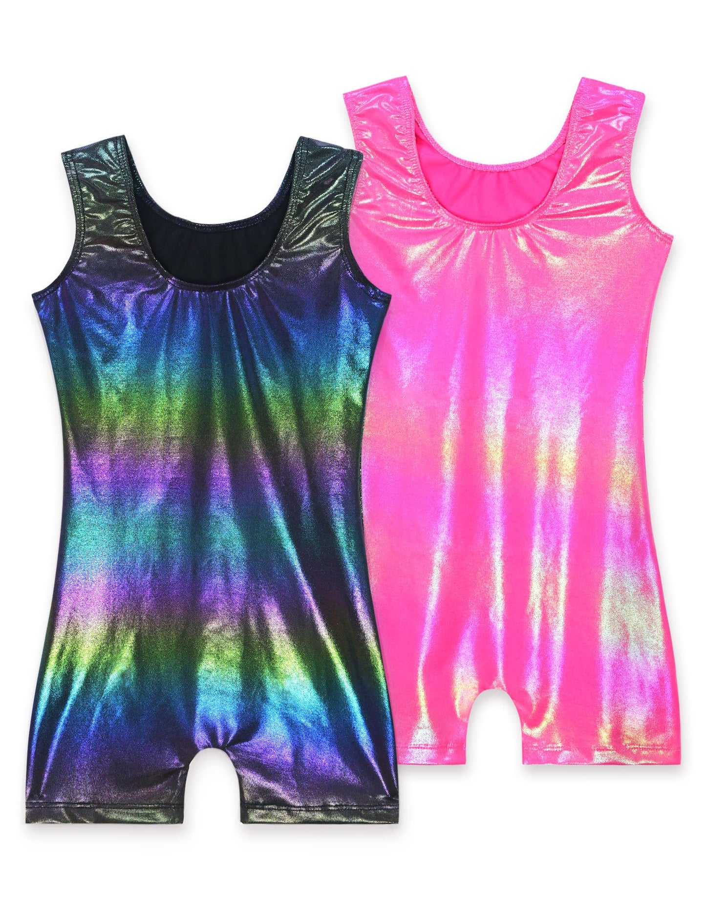 Nokecina Gymnastics Leotards for Girls 2 Pack Sleeveless Rainbow Color Unitard Size 2t 3t Rose Black One Piece Biketards