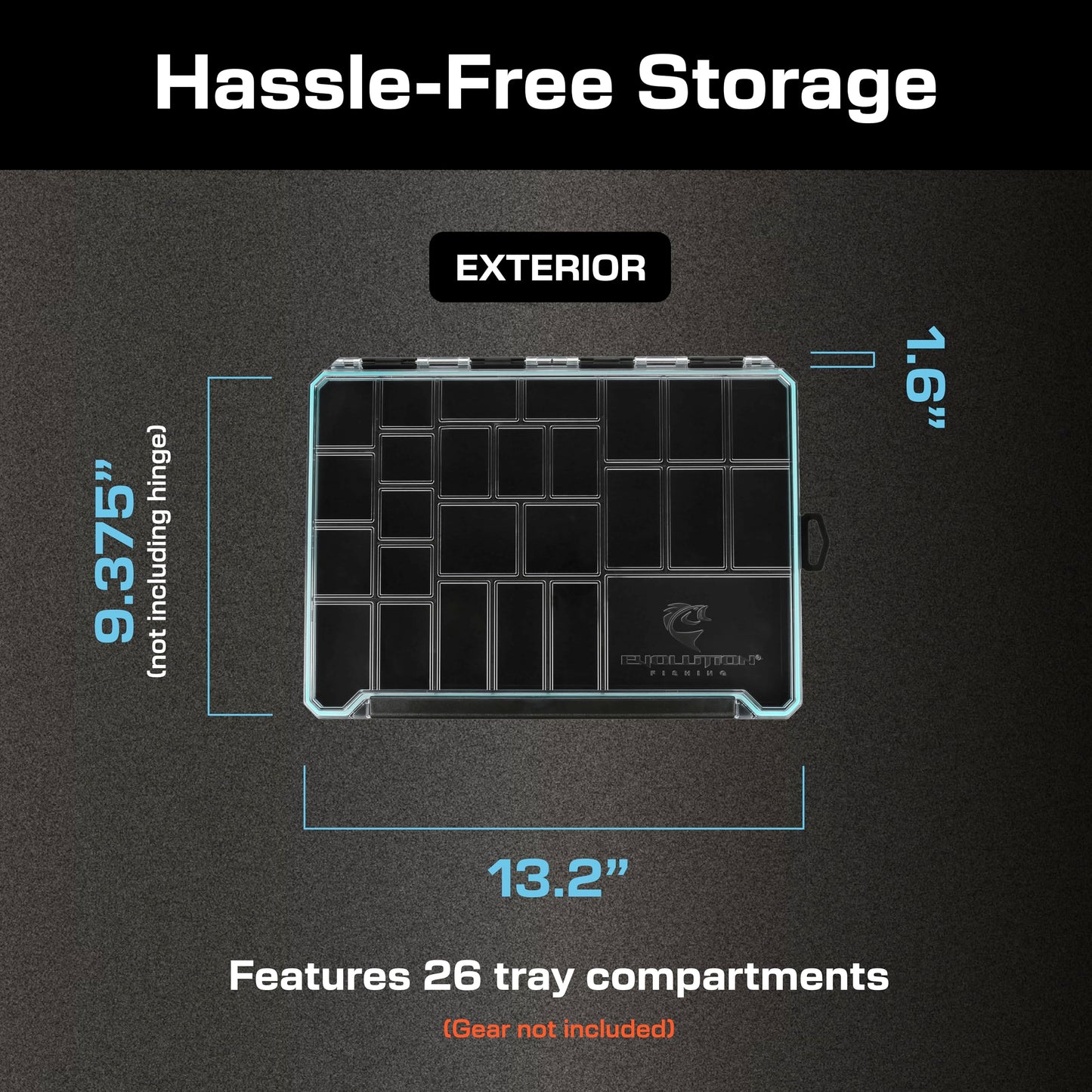 Evolution Fishing BallistiX Terminal Tackle Tray - Waterproof, Anti-Corrosion, One Hand Latch, Clear Lid, Lure Box, Tackle Storage