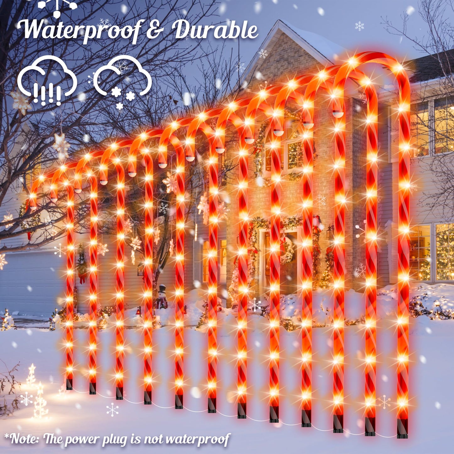 COOLWUFAN 24 Pack Chrismas Candy Cane Lights, 33'' Light Up Candy Cane Chrismas Decoration Outdoor Yard, Waterproof Xmas Outside Decor Pathway Lights