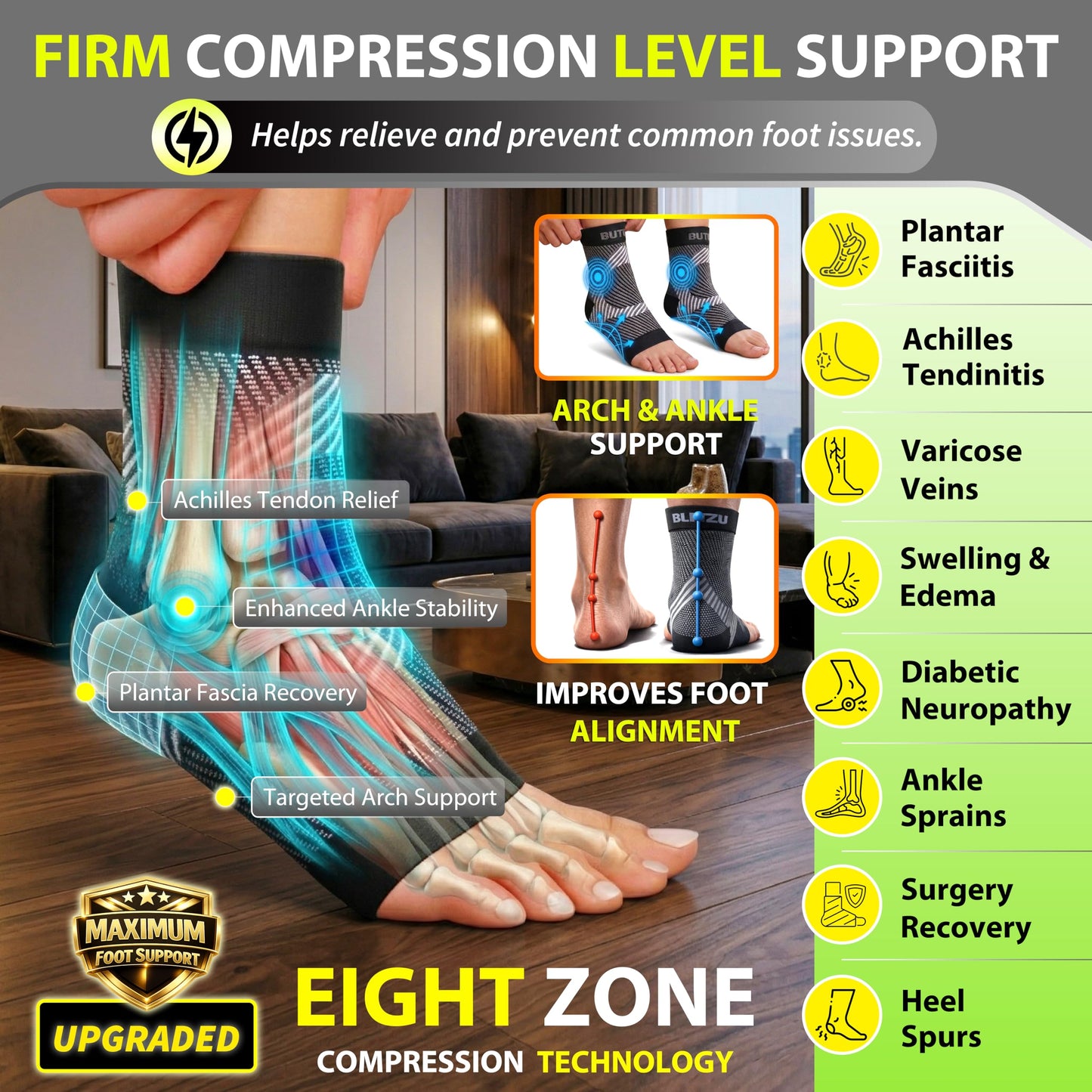 Compression Socks for Plantar Fasciitis, Achilles Tendonitis, Arthritis Relief, Ankle Brace Compression Sleeve with Foot Arch Support, Ankle Wrap for Women, Men, Swelling & Heel Pain Purple S-M