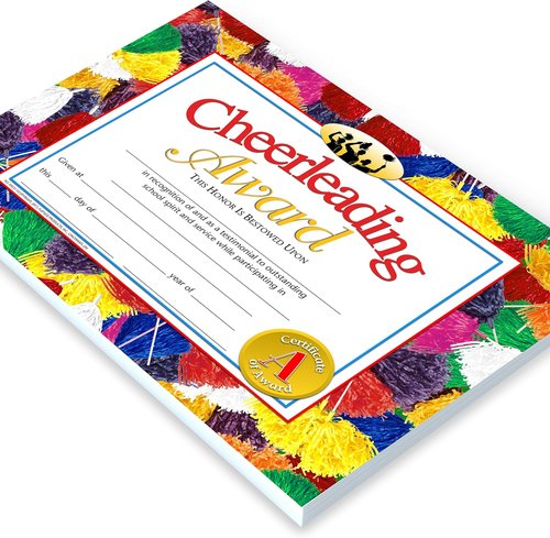 Hayes Cheerleading Award Certificate - Customizable Recognition for Students | Full-Color Pom-Pom Design, 8.5" x 11", 30 Pack