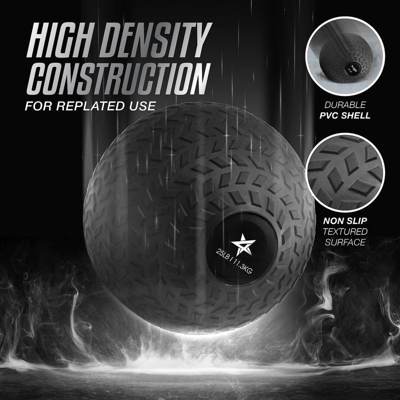 Yes4All Slam Balls, 10-40lb Weighted Ball Weight, Durable PVC Sand Filled Workout Dynamic Slam Ball for Strength Training, Tread, Black, 25lbs
