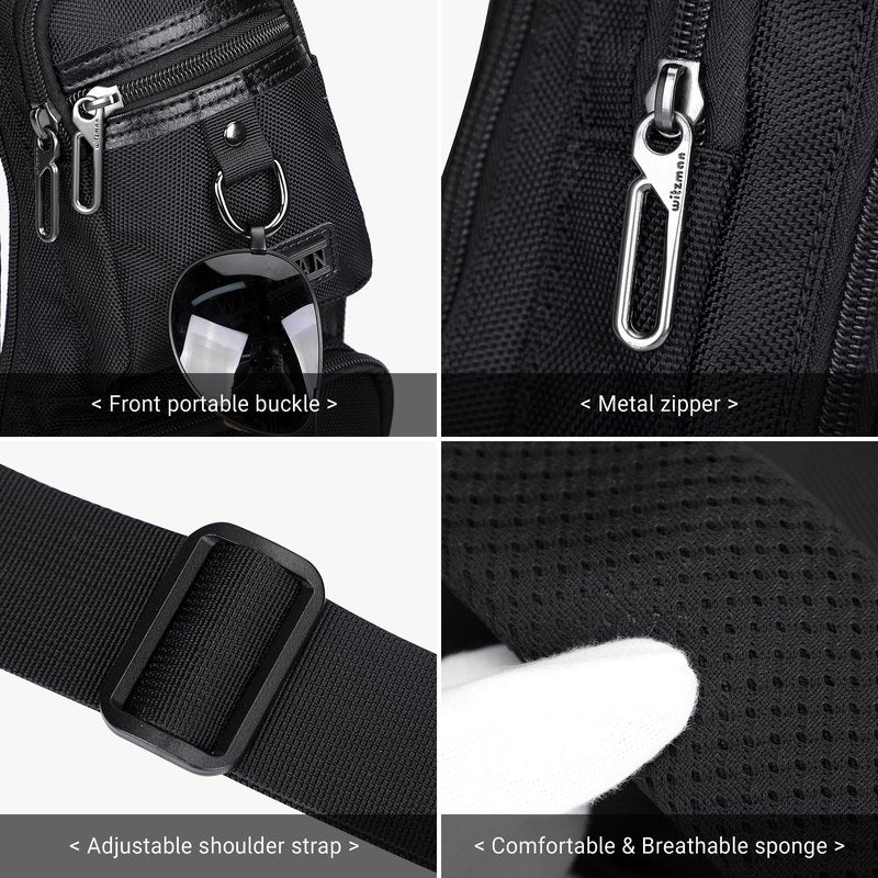 WITZMAN Sling Bag for Men Crossbody Bags Travel Slim Chest Bag One Strap Lightweight Casual Daypack (B702 Black)