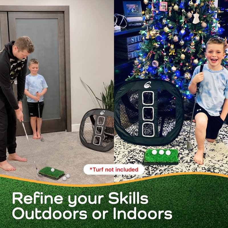 Go For it Golf Kit - Golf Training Accessories for Indoor, Outdoor, or Backyard Practice - Includes a Collapsible, Pop Up Chipping Net and 25ct of 3.25" High Strength Wooden Golf Tees