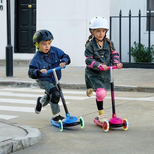 JOVA ZIFFY 3 Wheel Scooter for Kids 3-5, Toddler Kick Scooters with LED Light-Up Wheels for Boys and Girls, 5 Adjustable Height and Lean-to-Steer Design, Support up to 110 lbs, Blue