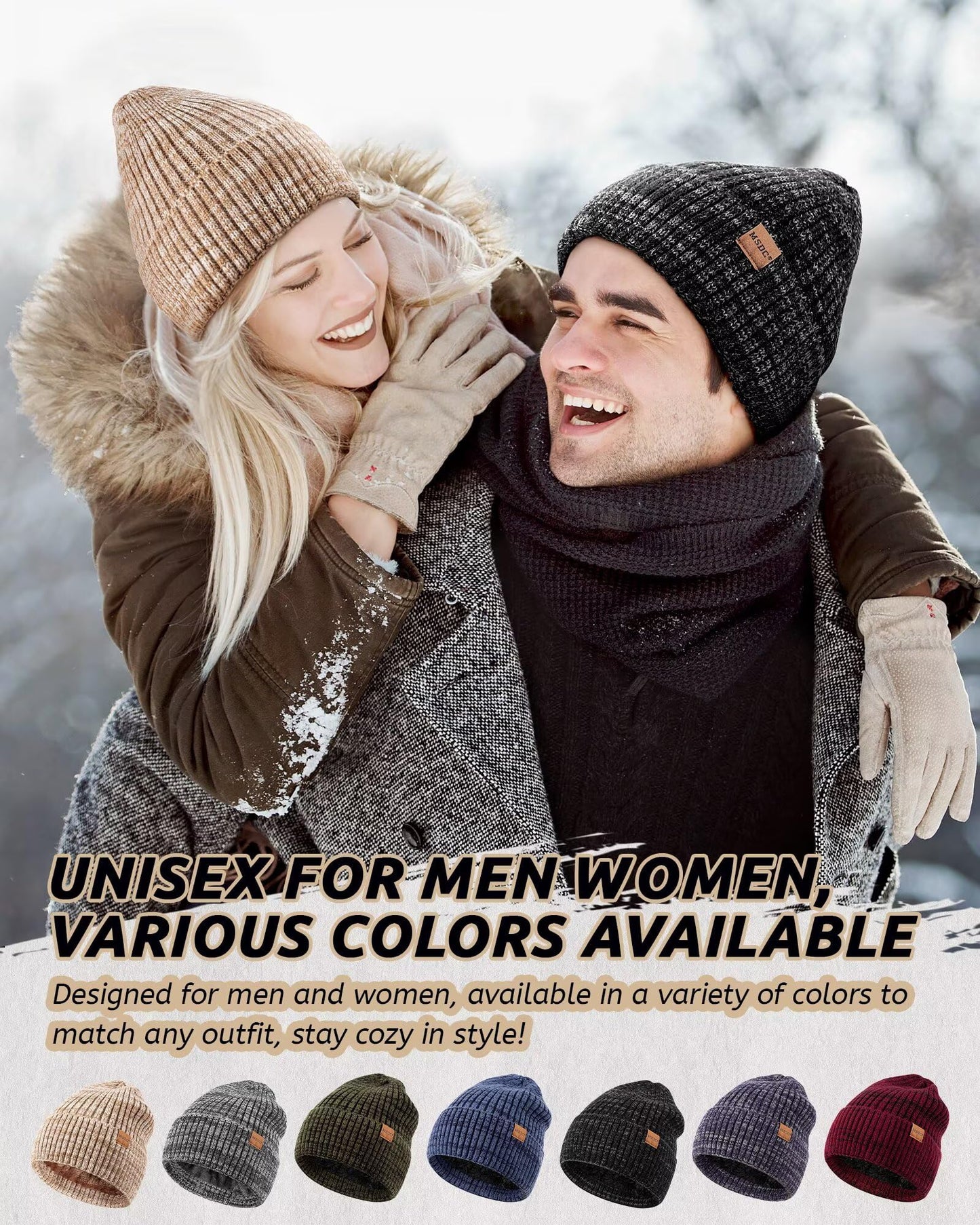 MSDC 3 Pack Winter Hats for Men, Warm Fleece Lined Beanie for Men Women, Soft Thermal Cable Knit Hat Fashionable Cuffed Skull Cap for Cold Weather-01