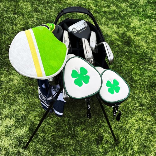 JP Lann Golf’s Lucky Irish Four Leaf Clover Celtic Shamrock Headcover for Fairway Club – Easy on-Off Zipper Closure - Premium Leather Padding