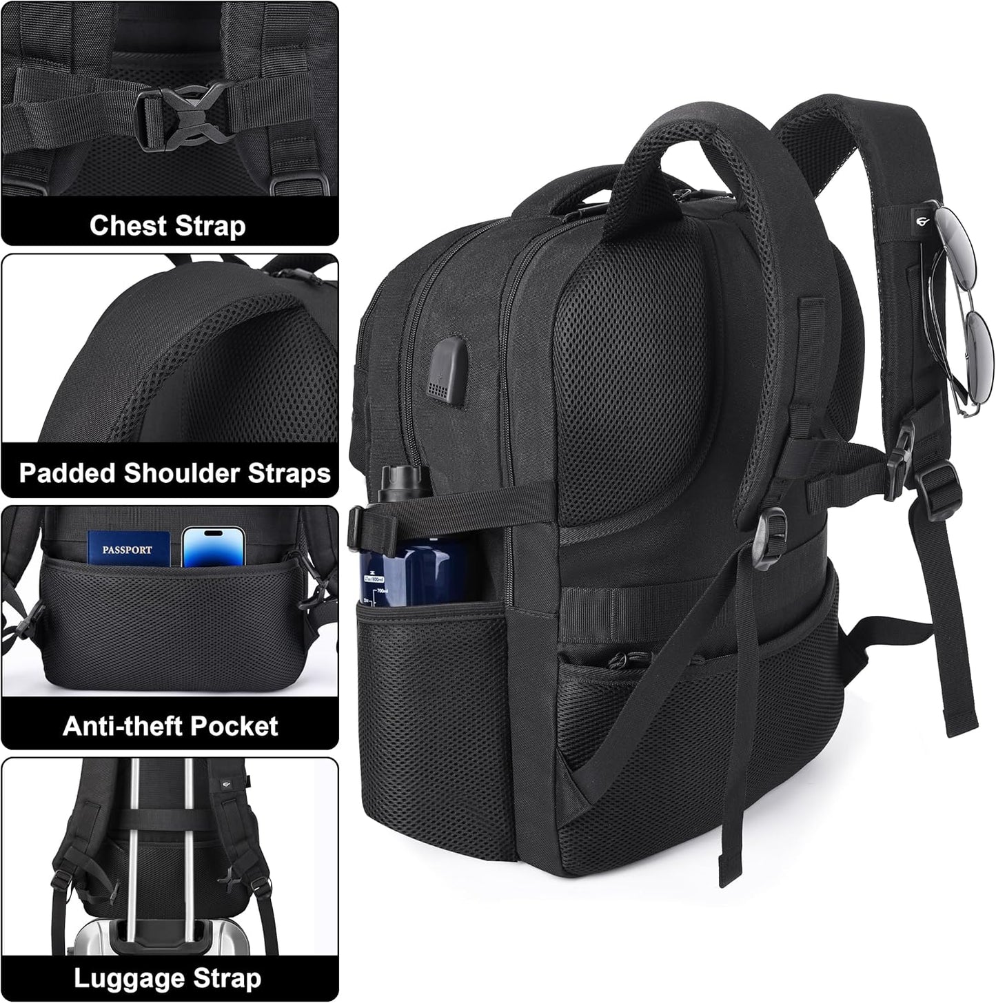 Mozeto Laptop Backpack - 17 Inch Tactical Utility Bag for Men with USB Charger Port | Travel-Approved
