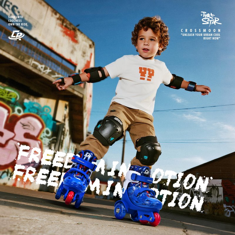 Toddler Roller Skates with Cool Dino Script Design, Kids Training Skating Shoes with Triple Safety Protection, 4 Adjustable Sizes, Light-Up Wheels (Captain Storm, XS-Small(6.5C-9C US))