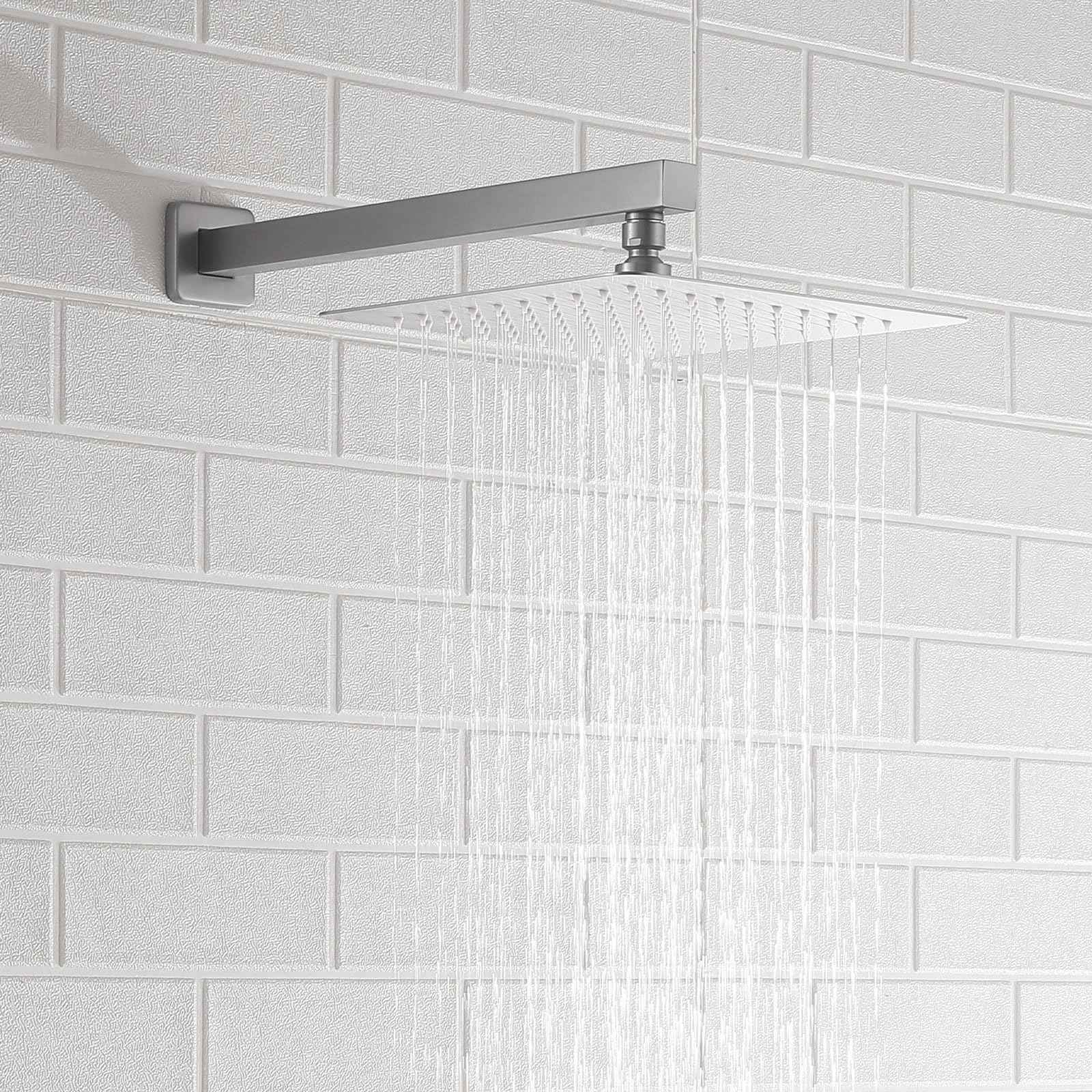 16 Inch Rain Shower Head Extension Arm with Flange, Brushed Nickel, Made of SUS 304 Stainless Steel, Square Shower Arm Wall Mounted, Rainfall Shower Arm for Morden Bathroom