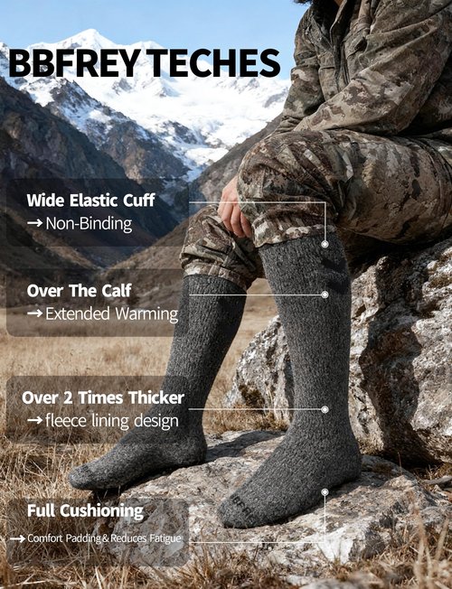 Bbfrey Soft Alpaca Socks Over-The-Calf for Men Women - Thick Thermal Alpaca Wool Boot Socks for Hiking, Hunting, Cold Weather