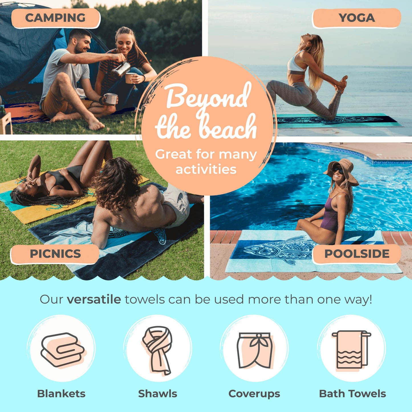 Nova Blue Lobster Beach Towel (34 X 63) - Solid Color Beach Towel Made from 100% Cotton – Coral Stripe Large Beach Towels with Tropical Design – Extra Large, XL Beach Blanket
