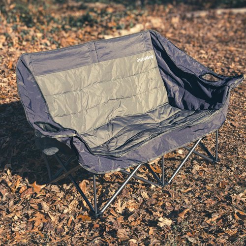 OUTSIDER Love seat Padded Lounge Chair, Oversized Folding Camping Sofa, Low Seat Double Camping Chair, Portable Outdoor Loveseat Supports 500 lbs for Beach, Tailgating, RV, Sports, Patio