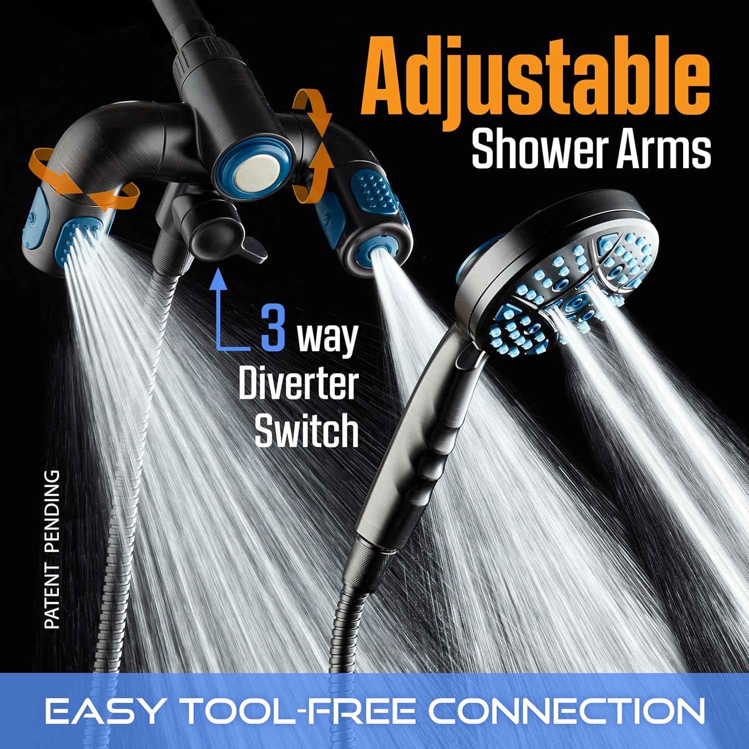 Polaris High Pressure Shower Head & Handheld Combo - 208 Settings, Magnetic Dock, Chrome Finish