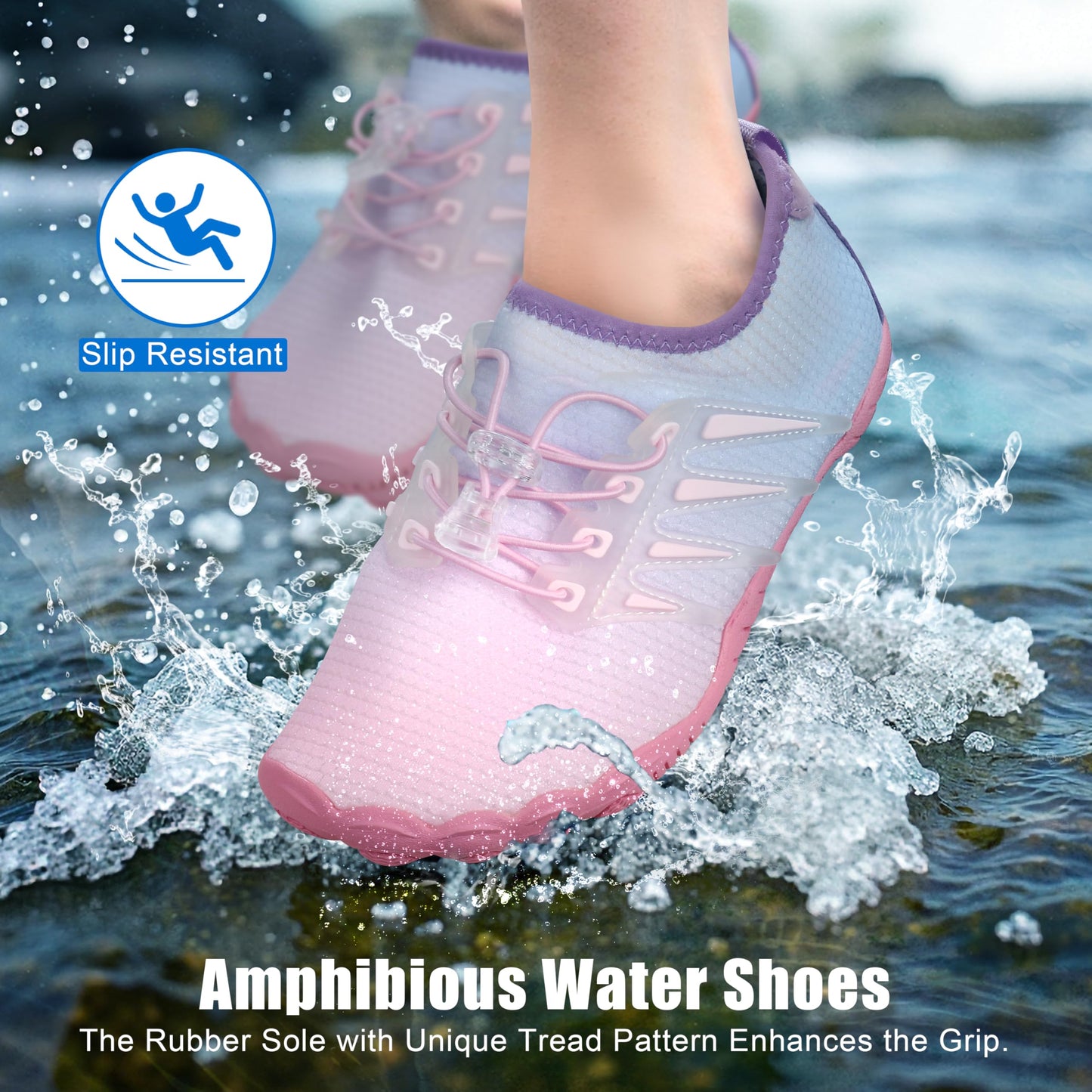 Water Shoes for Men Women, Quick-Dry Barefoot Aquashoes for Beach Swim, Water Sports Like Surf Kayak Yoga, Water Park Pink