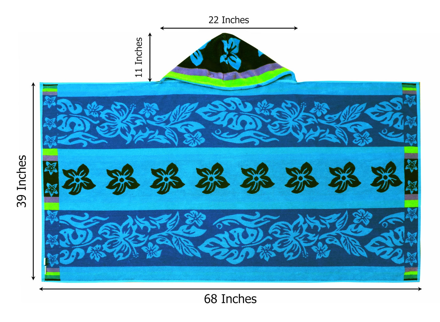 COTTON CRAFT Hooded Beach Towel for Adults – Oversized 39x68 Towel with Hood - 100% Cotton Velour Terry Jacquard Pool Bath Wrap - 450 GSM Soft Absorbent Quick Dry – Tropical Hibiscus Aqua Blue Purple