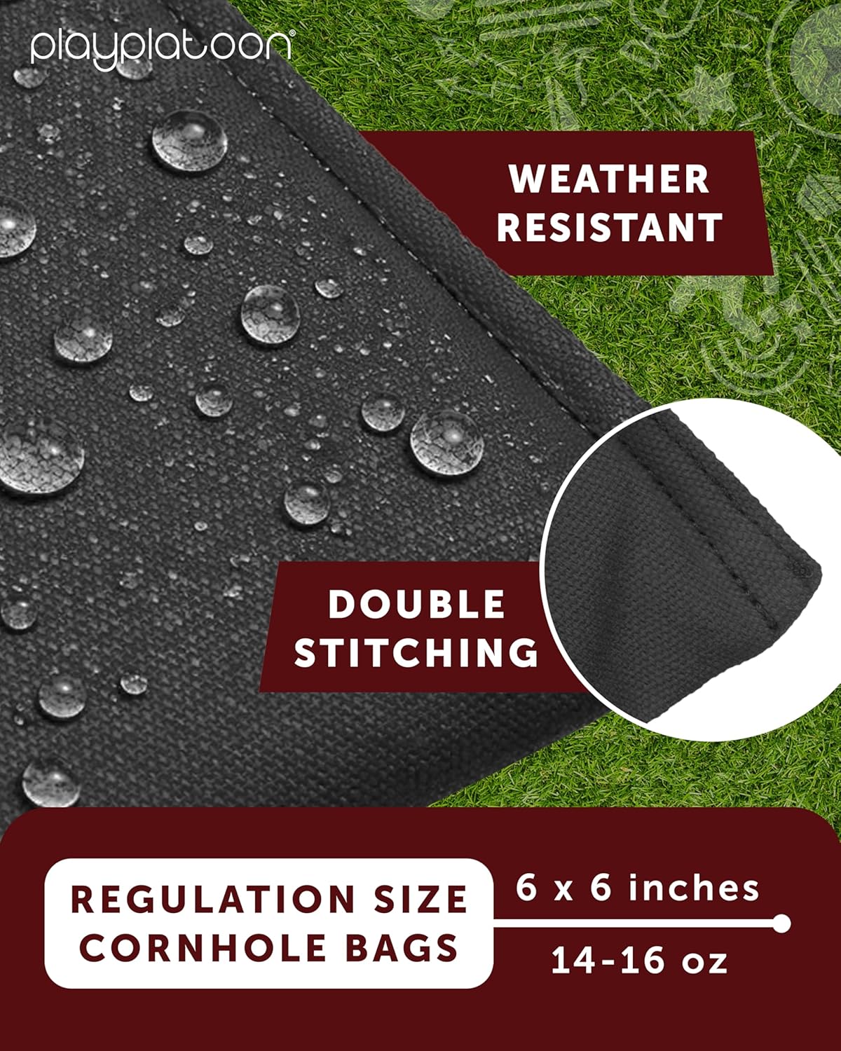 Play Platoon Cornhole Bags - Weather Resistant Set of 8 | Official Size & Weight Bean Bags with Tote