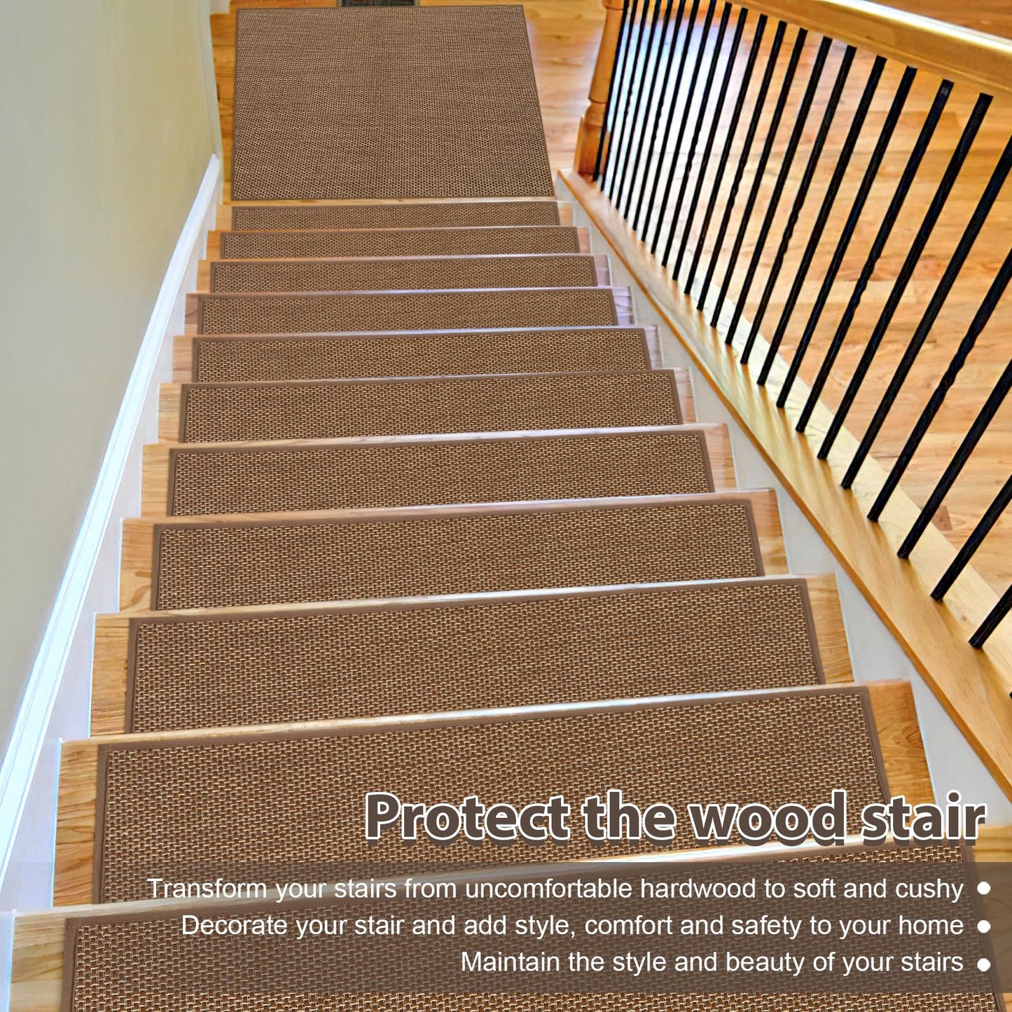 SMILOOL Non Slip Stair Landing Rug for Wooden Steps Indoor, Stair Landing Mat Square 20" x 32" Landing Rugs for Wood Stairs, Carpet Stair Treads Matching Mats for Pet, Brown