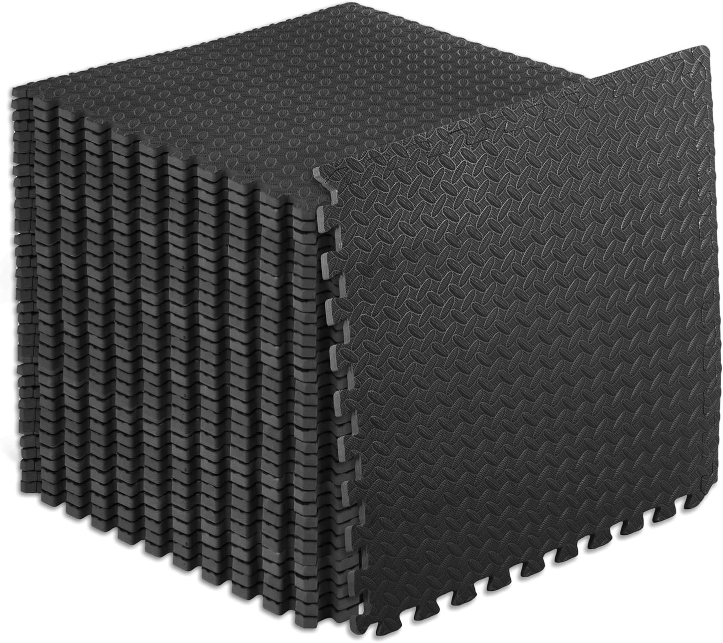ProsourceFit Puzzle Exercise Mat - Water-Resistant EVA Foam Tiles for Home Gym | Black, 24" x 24" x ½" - 36 Tiles, 144 Sq Ft