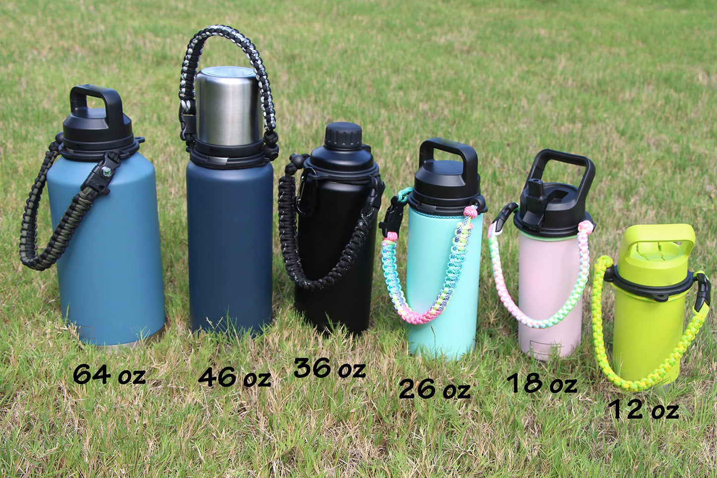 One MissionX Paracord Handle Compatible with Yeti Rambler 36oz 26oz 18oz 12oz 46oz Water Bottles, Durable Carrier Strap - Holder(Black Speckled)