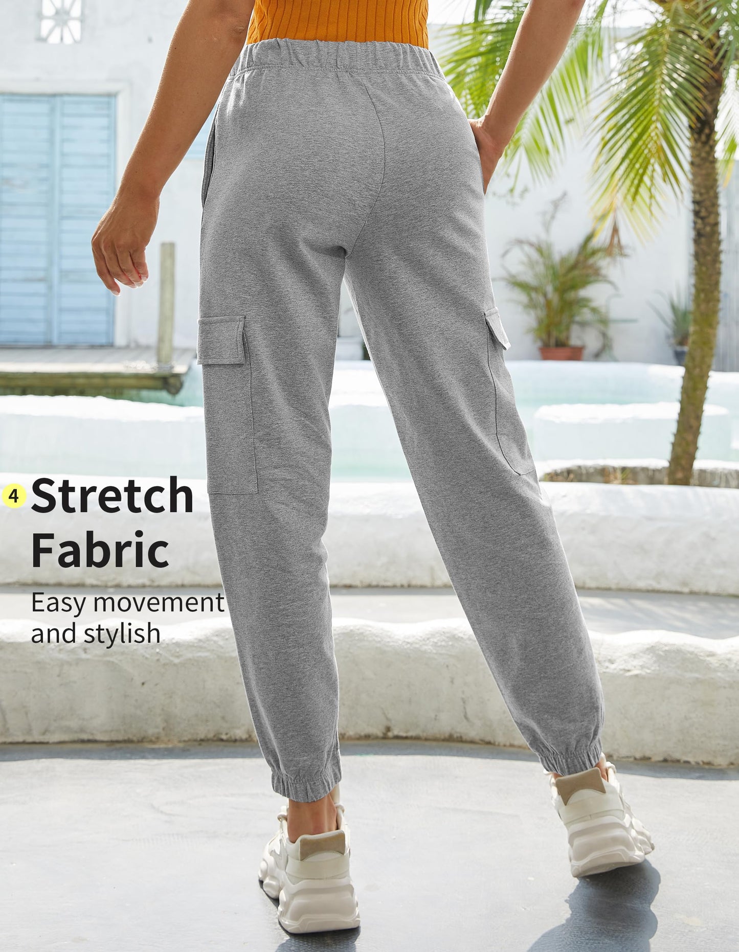 PULI Women's Loose Cargo Sweatpants Lounge Joggers Pants Heather Grey M